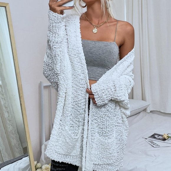 White Casual Womens Batwing Sleeve Hooded Duster Cardigan - Picture 7 of 7